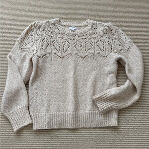 J. Crew Open-Knit Yoke Crewneck Sweater in Beige Cream